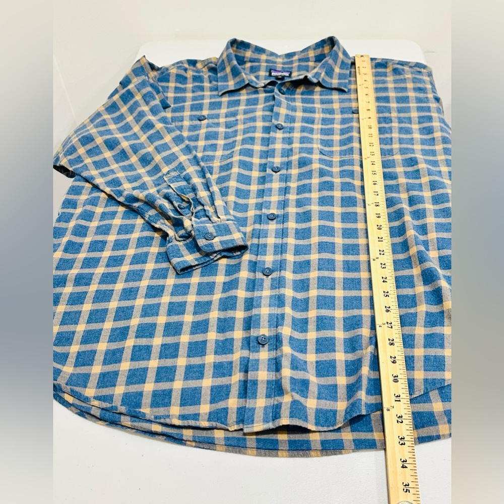 Patagonia Plaid Long Sleeve Organic Cotton Button‎ Shirt XXL Men's Blue Olive - Picture 5 of 7